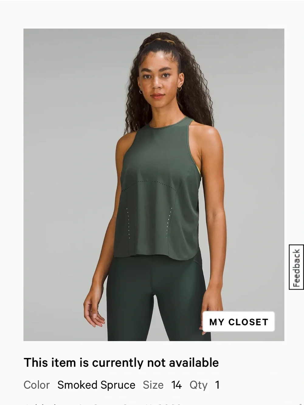 lululemon athletica breathable running tank - light spruce green